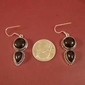 New black onyx sterling silver dangle earrings